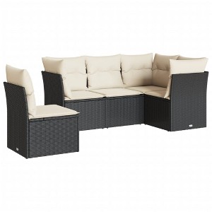 vidaXL 5 Piece Patio Sofa Set with Cushions - Black and Cream Without Table - 1 of 4
