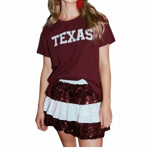 Women's Sequin Texas Stars & Fringe T-Shirt - FANTASTIC FAWN - 1 of 3