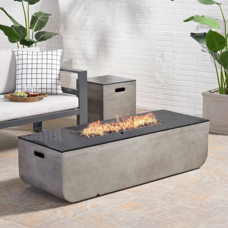 Adio Rectangular 56&#34; Light Weight Concrete Gas Fire Pit with Tank Holder Light Gray - Christopher Knight Home, 3 of 8
