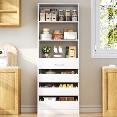 Aheaplus 80"H Pantry Cabinet with Adjustable Shelves and Drawers