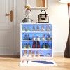 CLIHOME 4 Tiers Shoe Racks with RGB LED Light, Wooden Stackable Shoe Storage Box with Glass Door, Shoe Storage Bin Shoe Display Case - 3 of 4