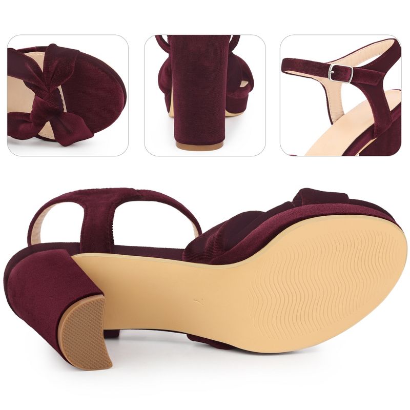 Perphy Women's Knot Platform Slingback Faux Velvet Block Heel Sandals, 3 of 5