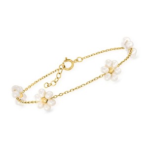 Pure Collection by Ross-Simons 3-3.5mm Cultured Pearl Flower Bracelet in 14kt Yellow Gold - 1 of 4