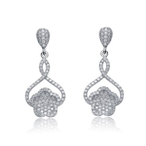 Guili Sterling Silver Cubic Zirconia Petal Drop Earrings, a Graceful and Nature-Inspired Jewelry Piece for a Feminine and Elegant Touch - 1 of 3