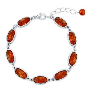 Simona Sterling Silver, Oval Amber Bracelet - Brown - 7+1.5 Inch - 1 of 3