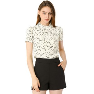 Allegra K Women's Ruffled Retro Short Sleeve Office Polka Dots Blouses - 1 of 4