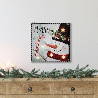 Merry Snowman LED Lighted Christmas Canvas Wall Art