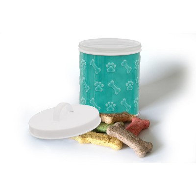 thumbnail image 2 of Amici Pet Marley 96oz Metal Treat Canister - Food Safe, Mint Green Lid With Silver Bone Knob, Rectangular Shape 2 of 13