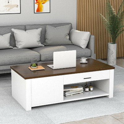 Yukimo Modern Coffee Table with Front and Back Drawers, Storage Compartments for Living Room, Bedroom & Office