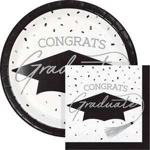 Creative Converting Graduate School Spirit White Paper Plate and Napkin Kit 36ct - 1 of 4