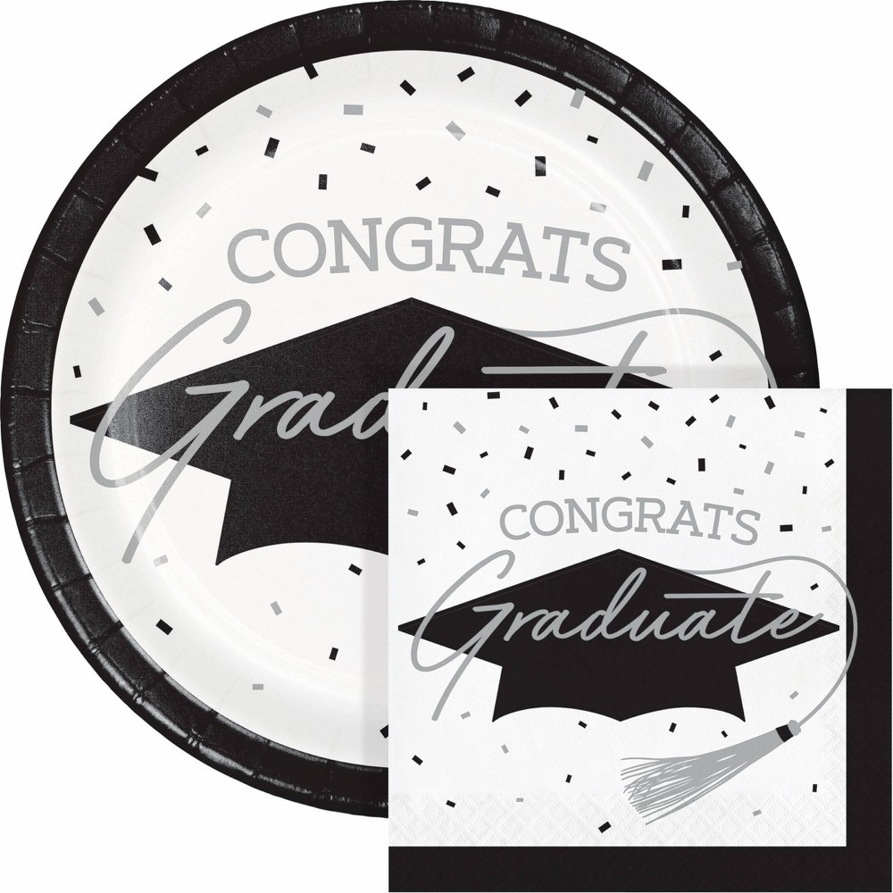 Creative Converting Graduate School Spirit White Paper Plate and Napkin Kit 36ct