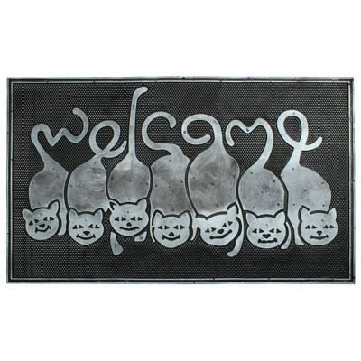 Raj 1'6" x 2'6" Molded Kitty Welcome Rubber Doormat Black