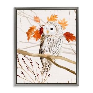 Stupell Industries Owl In Autumnal Forest Floating Frame Canvas Art - 1 of 4