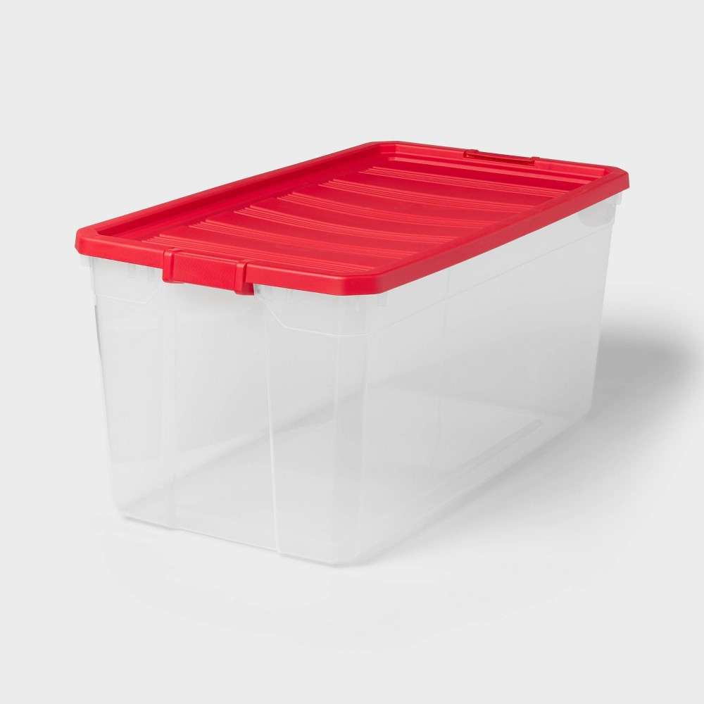 50gal Clear Stacker Box - Clear Base Rocket Red Lid and Latch - Brightroom: Portable Plastic Utility Storage Tubs, 50 Volume