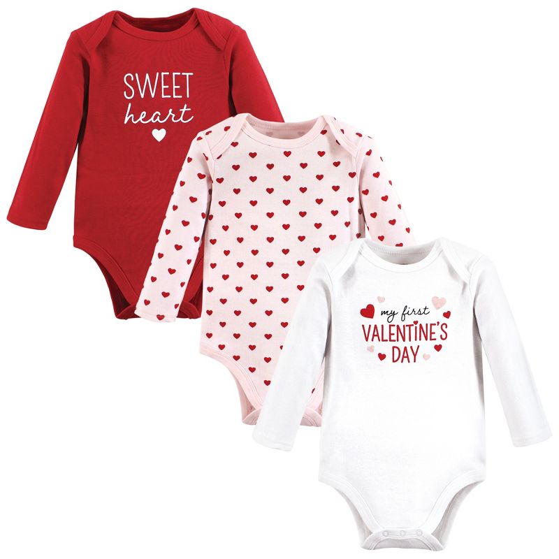 Hudson Baby Infant Girl Cotton Long-Sleeve Bodysuits, Valentine Sweetheart, 1 of 7