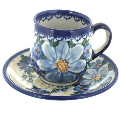 Blue Rose Polish Pottery Daisy Surprise Espresso Cup & Saucer
