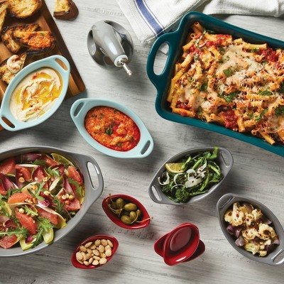 Red Ceramic Oval Au Gratin Baker Set, 12oz, Microwave & Dishwasher Safe