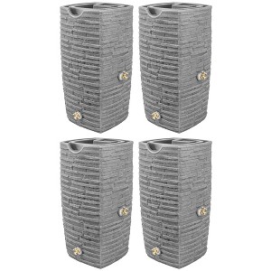 Good Ideas Impressions Riverwalk 50 Gallon Faux Slate Surface Dual Spigot Rain Barrel with 2 Brass Spigots and Screen, Dark Granite (4 Pack) - 1 of 4