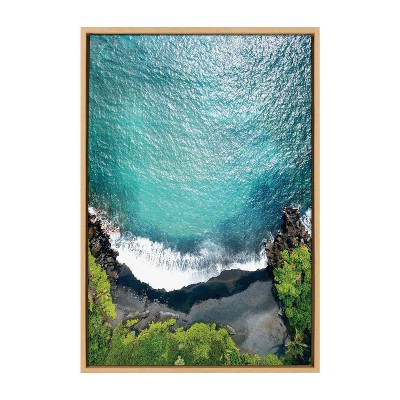 Natural Framed Coastal Canvas Print of Maui Black Sand Beach, 23" x 33"