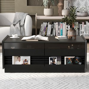 QingMoon Wood Coffee Table, Modern Rectangle Center Table with 4 Drawers, 2 Display Shelves and Fluted Style for Living Room, Office - 1 of 4