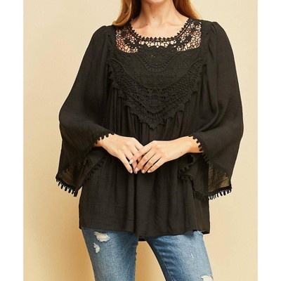Women's Crochet Lace Flare Sleeve Top - Plus - entro