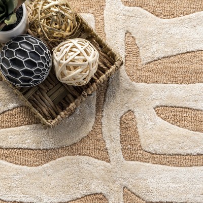 Tan and Off-White Handmade Tufted Wool Zebra Rug, 5' x 8'