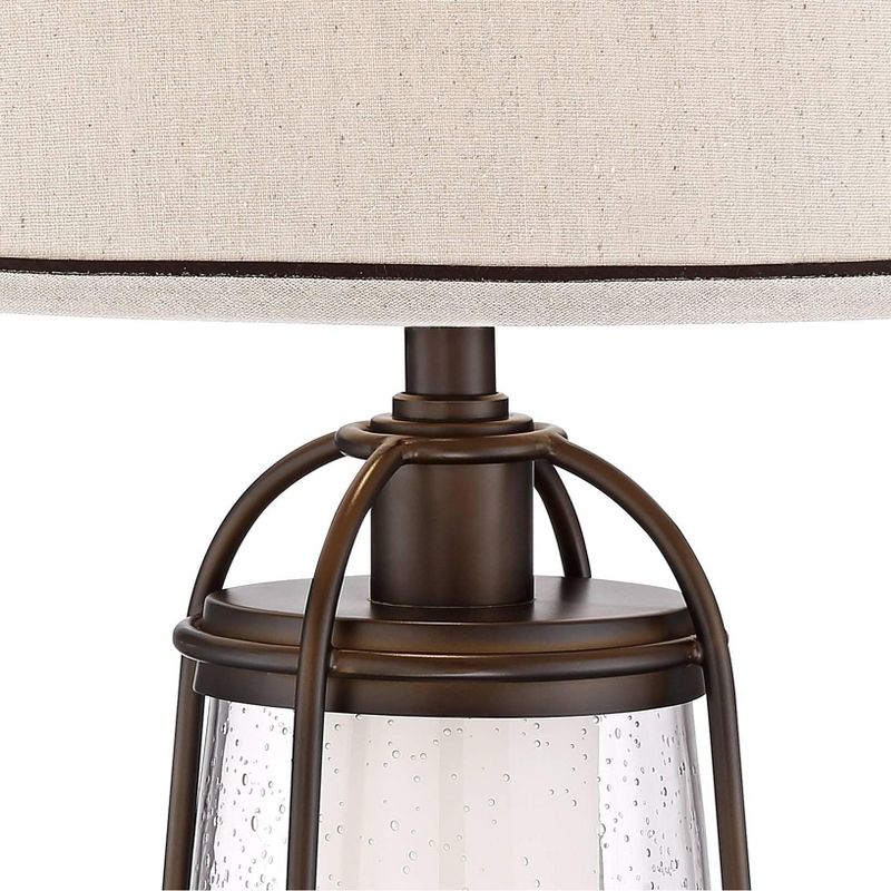 Franklin Iron Works Hugh Industrial Rustic Table Lamp 26" High Bronze Metal Seeded Glass with LED Nightlight Off White Shade for Bedroom Living Room, 5 of 10