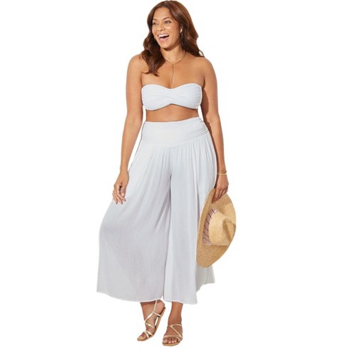 Swimsuits For All Women's Plus Size Ella Flowy Crinkle Beach Pant - 10/12,  White : Target