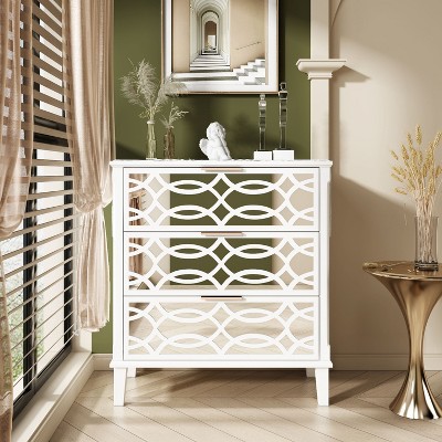 FUFU&GAGA 3-Drawers White Wood Mirrored Paint Nightstands Bedside Table