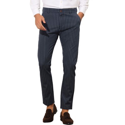 Lars Amadeus Men's Slim Fit Business Flat Front Stripes Chino Trousers