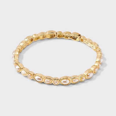 SUGARFIX by BaubleBar Pearl Stretch Bracelet - Gold: Zinc Material, 3.64" Length