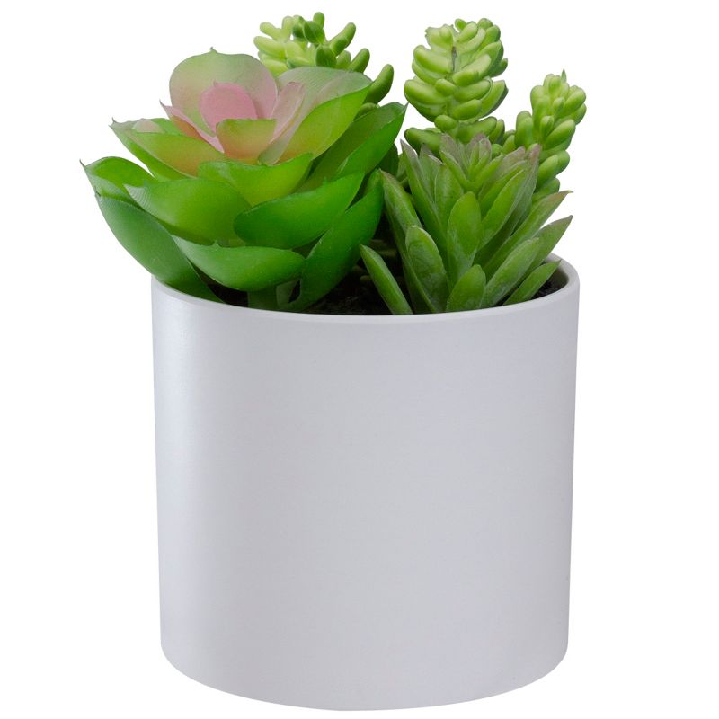 Northlight 5.5” Mixed Artificial Succulent Arrangement in a White Pot, 1 of 6