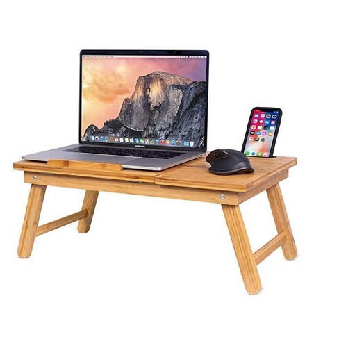 BirdRock Home Curved Lap Tray with Storage Drawer & Mouse Pad - Walnut