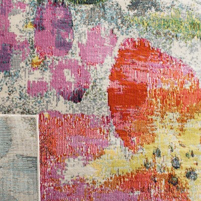 Lillian Square Blue Floral Easy-Care Stain-Resistant Rug