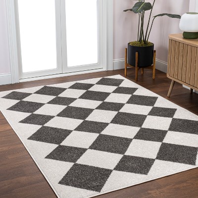 White and Dark Gray Geometric Diamond Pattern Area Rug