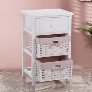 Sevobal Nightstands Single Draw Double Basket Bedside Table With Drawer, 1 Pack, Elegant And Simple Design, White, 15.7''*11.8''*24.8'' - 1 of 4