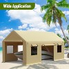 10x20ft Heavy Duty Carport w/ Galvanized Steel Frame, PE Canopy & Roll-Up Windows, All-Weather Shelter - 4 of 4