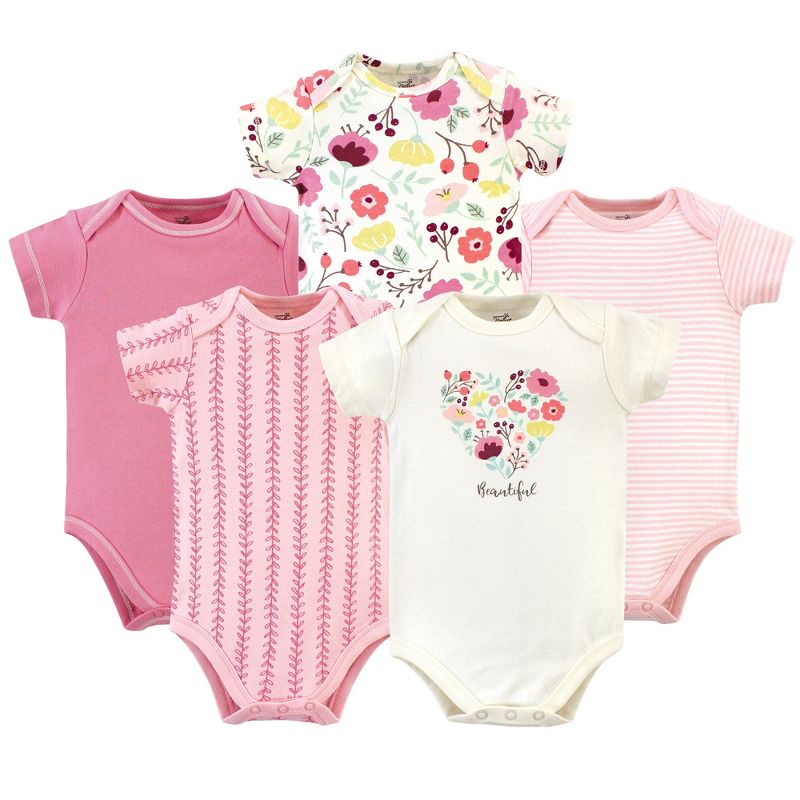 Touched by Nature Baby Girl Organic Cotton Bodysuits 5pk, Botanical, 1 of 8