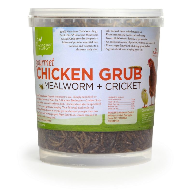 Pacific Bird & Supply Co. Gourmet Chicken Grub Dried Mealworms/Cricket - 14 oz Bucket, 1 of 2