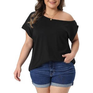 Women's Plus Size One Shoulder Short Sleeve Casual Summer Basic Blouses - Agnes Orinda - 1 of 4