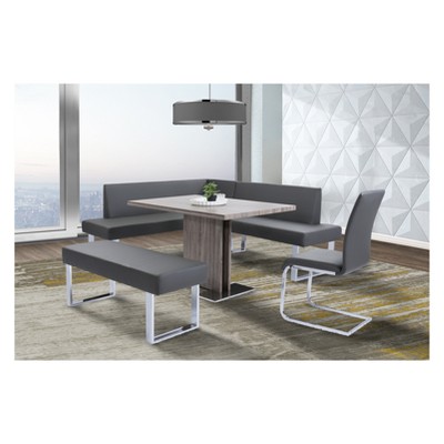 Contemporary Gray Faux Leather Corner Sofa with Chrome Finish