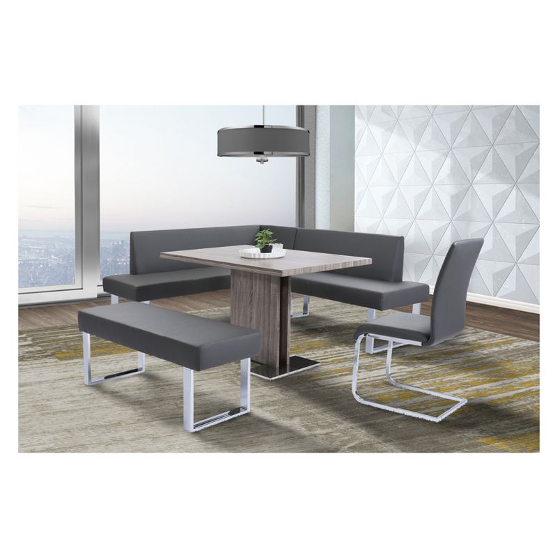 Amanda Contemporary Nook Corner Dining Bench in Gray Faux Leather and Chrome Finish - Armen Living, 3 of 5