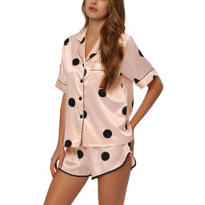 cheibear Women's Silky Satin Nightwear with Shorts Lounge Sleepwear Pajama Set - 1 of 4