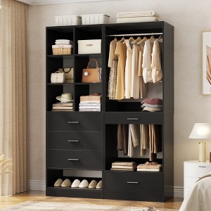 Aheaplus Freestanding Closet System with 4 Drawers and Storage, Walk-In Wardrobe Organizer with Hanging Rod - 1 of 4
