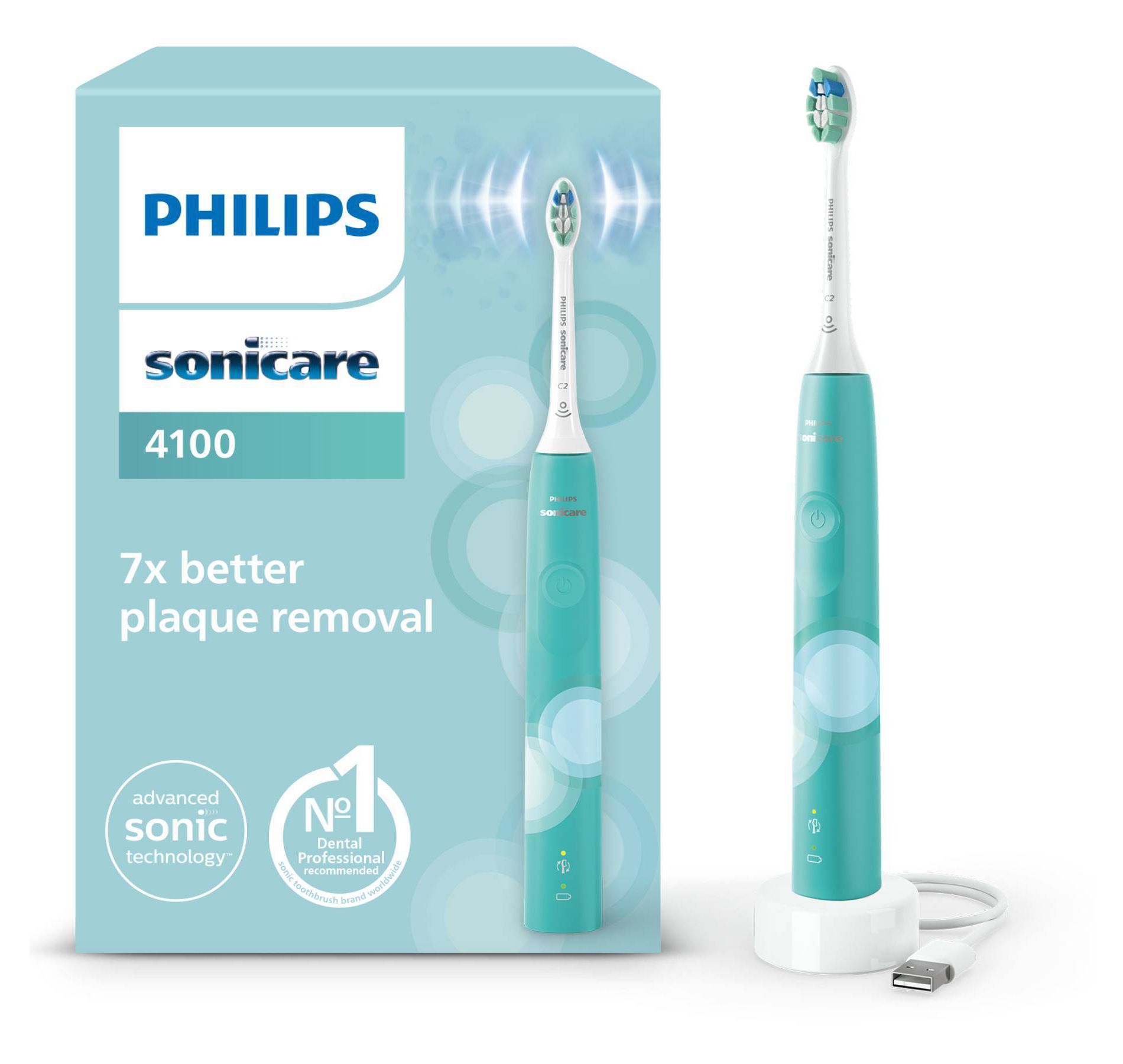 Philips Sonicare 4100 Plaque Control Rechargeable Electric Toothbrush - HX3689/23 - Turquoise