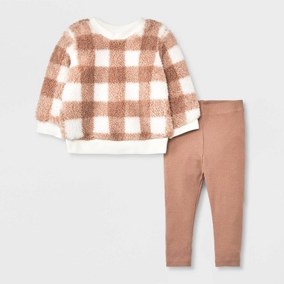 Image of Grayson Collective Baby 2pc Faux Shearling Top & Leggings Set - Brown 0-3M