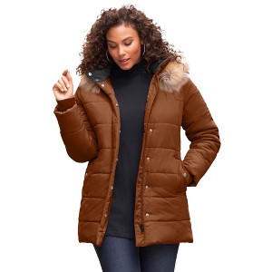 Roaman's Women's Plus Size Classic Length Quilted Puffer Jacket - 1 of 4