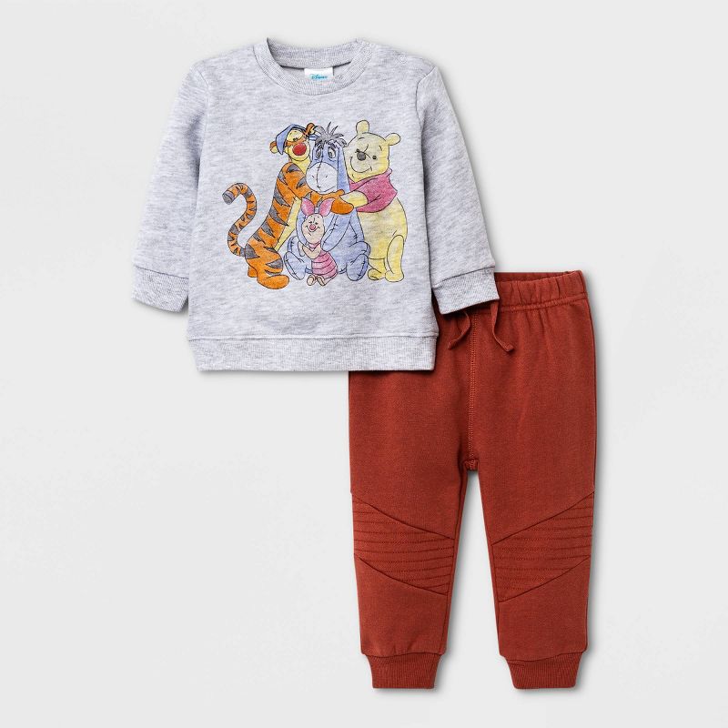 Baby Boys' Disney Winnie the Pooh Top and Bottom Set - Gray, 1 of 6
