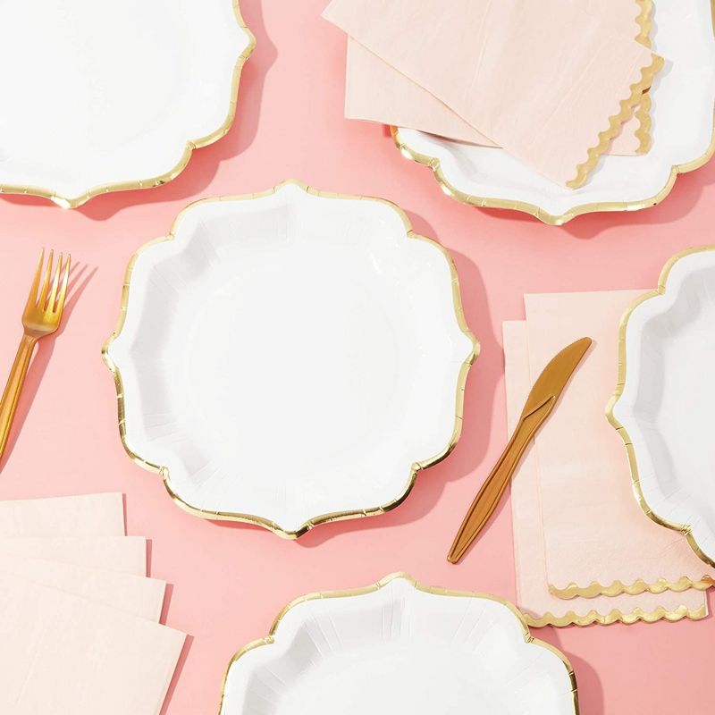 Sparkle and Bash 48-Pack White Paper Party Plates with Gold Foil Scalloped Edging, 9 in, 2 of 5