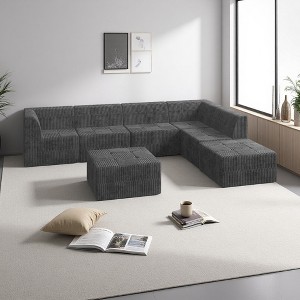 130.32" Corduroy L-Shaped Modular Sectional Sofa, 7-Piece Set - 1 of 4